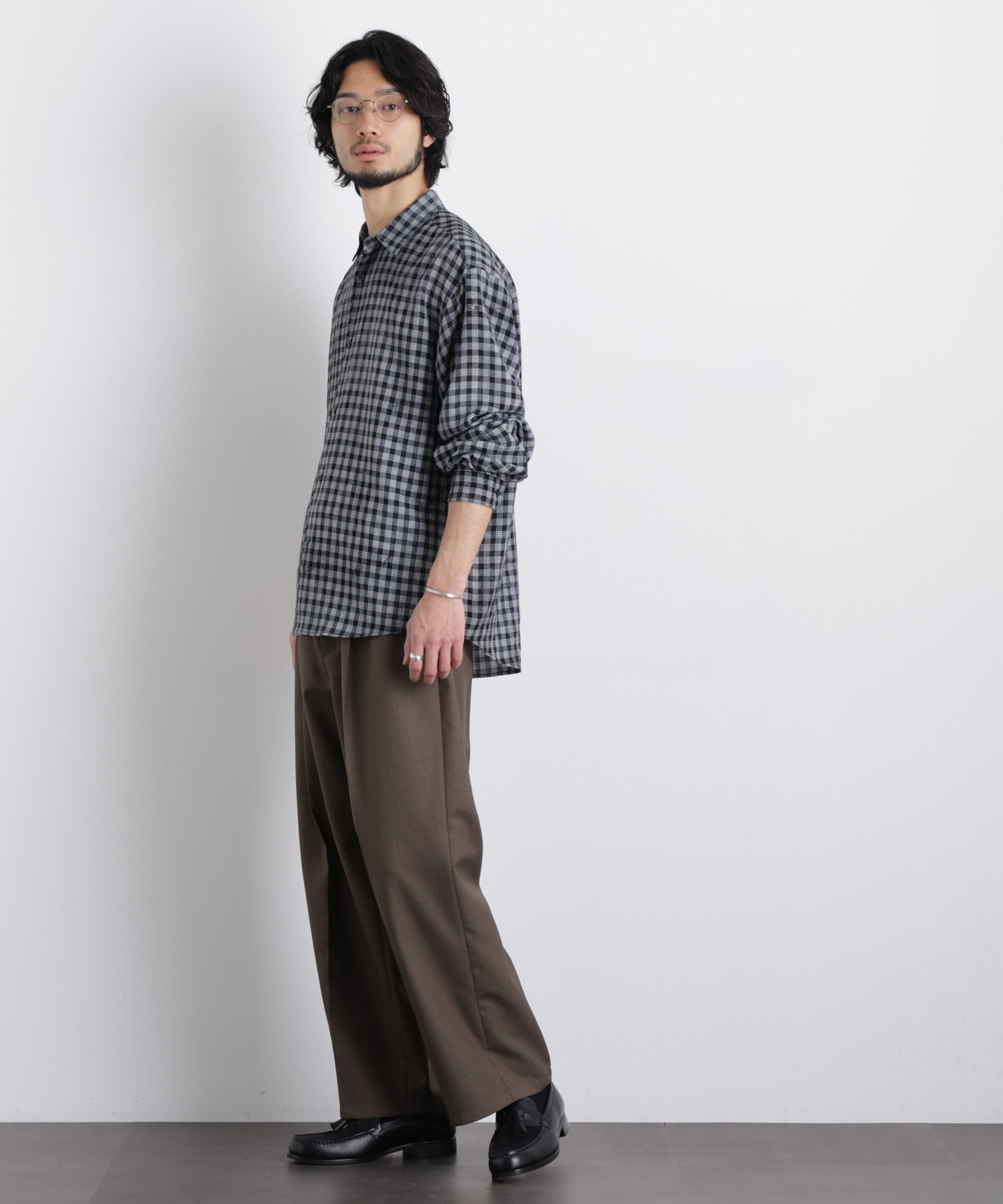 nano･universe「ケミカルフィニッシュチェック オーバーシャツ」|シャツ・ブラウス|