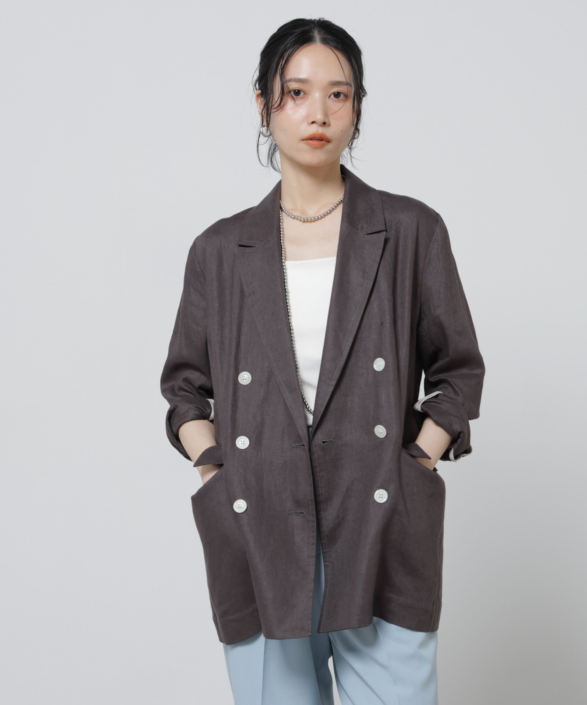 nano･universe「European Flax ダブル6Bジャケット(セットアップ可)」|テーラードジャケット|