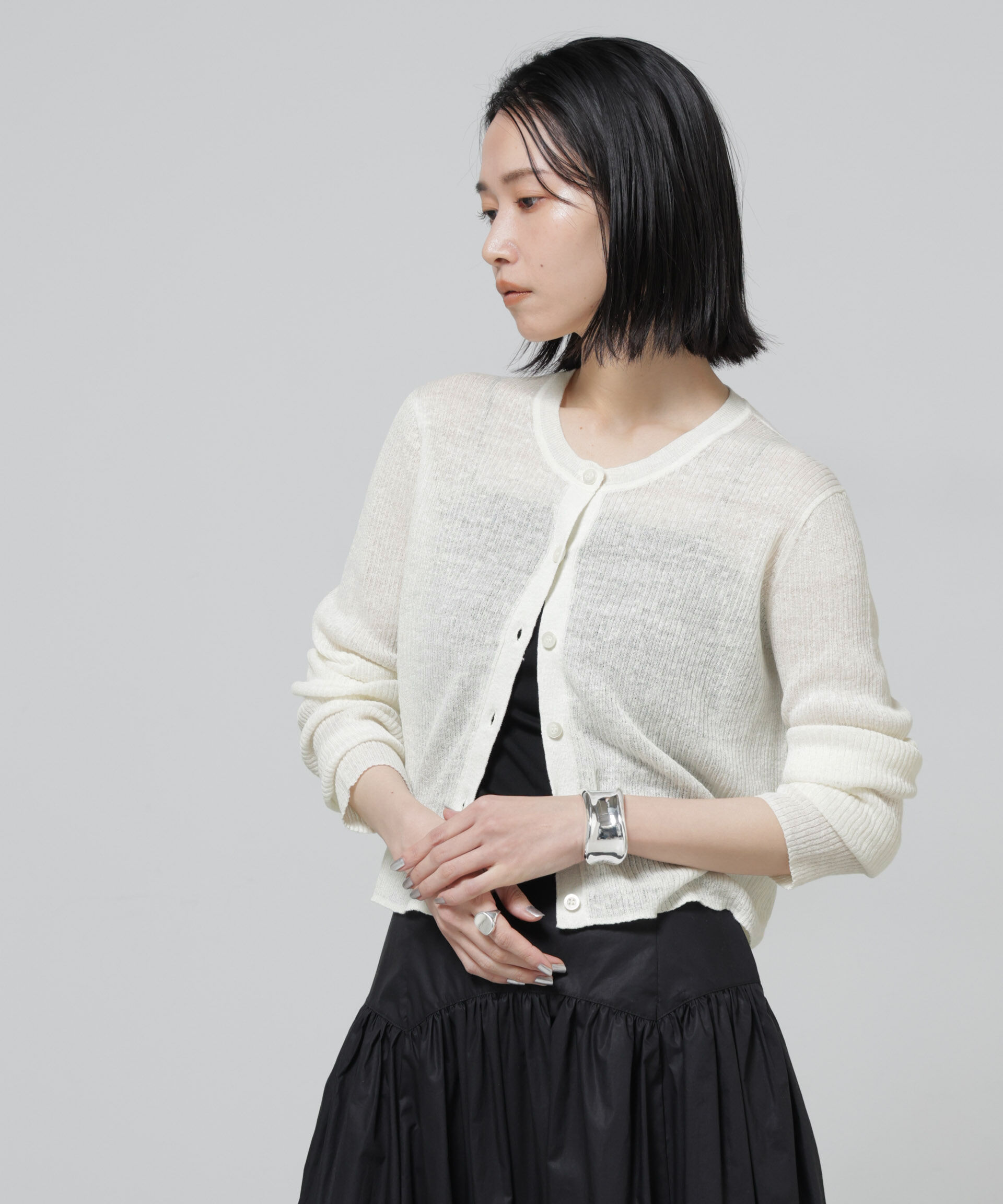 nano･universe「European Flax リブカーディガン」|ニット・セーター|ホワイト