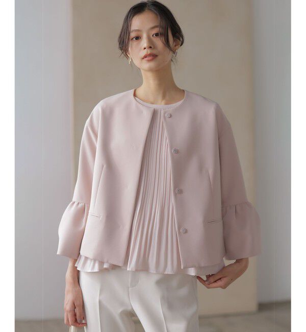 組曲「【KUMIKYOKU NAVY】コンフォータブルドレープ フレアスリーブジャケット」|ノーカラージャケット|