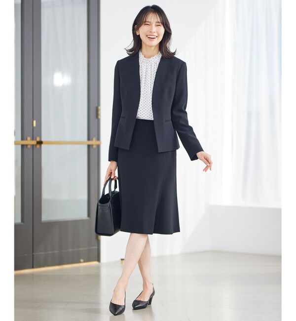 23区「【セットアップ対応/洗える】トリアセダブルジョーゼット ノーカラー ジャケット」|ノーカラージャケット|