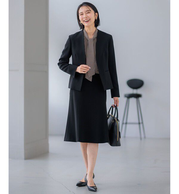 23区「【セットアップ対応/洗える】トリアセダブルジョーゼット ノーカラー ジャケット」|ノーカラージャケット|