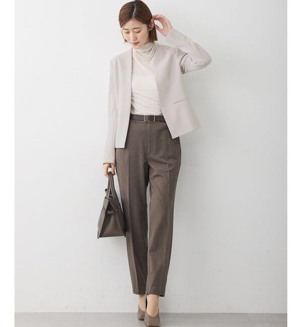 23区「【セットアップ対応/洗える】トリアセダブルジョーゼット ノーカラー ジャケット」|ノーカラージャケット|