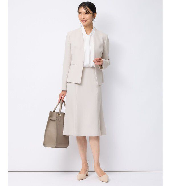 23区「【セットアップ対応/洗える】トリアセダブルジョーゼット ノーカラー ジャケット」|ノーカラージャケット|