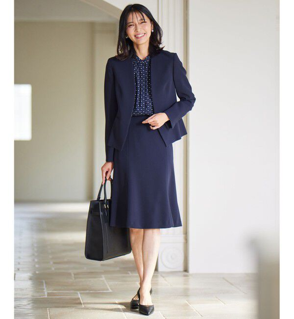 23区「【セットアップ対応/洗える】トリアセダブルジョーゼット ノーカラー ジャケット」|ノーカラージャケット|