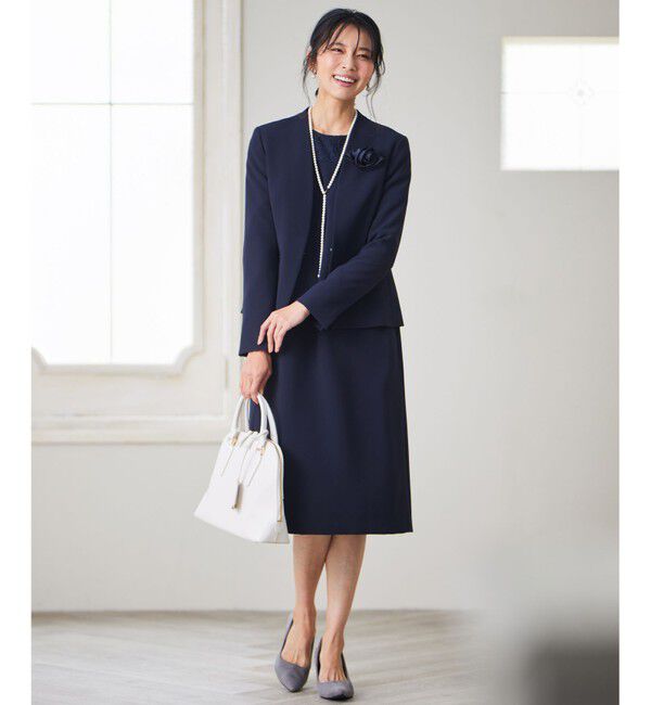 23区「【セットアップ対応/洗える】トリアセダブルジョーゼット ノーカラー ジャケット」|ノーカラージャケット|