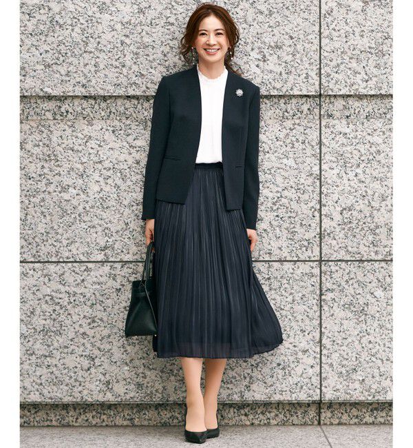 23区「【セットアップ対応/洗える】トリアセダブルジョーゼット ノーカラー ジャケット」|ノーカラージャケット|