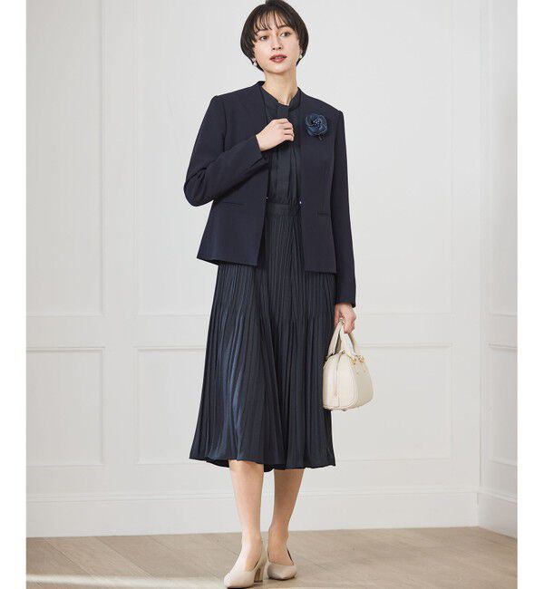 23区「【セットアップ対応/洗える】トリアセダブルジョーゼット ノーカラー ジャケット」|ノーカラージャケット|