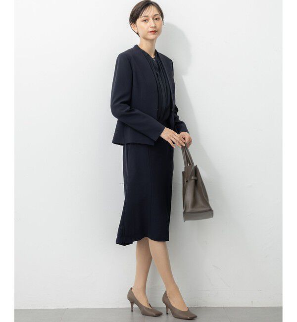 23区「【セットアップ対応/洗える】トリアセダブルジョーゼット ノーカラー ジャケット」|ノーカラージャケット|