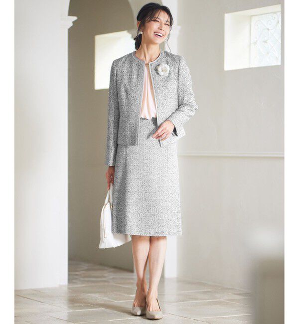 23区「【セットアップ対応】シャインツイードストレッチ ノーカラー ジャケット」|ノーカラージャケット|