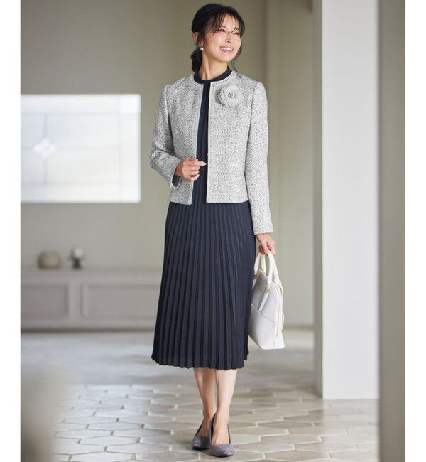 23区「【セットアップ対応】シャインツイードストレッチ ノーカラー ジャケット」|ノーカラージャケット|