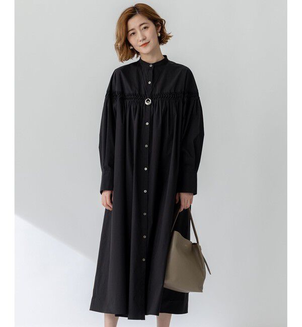 23区「【洗える】コンパクトライトクロス ピンタック ワンピース」|ワンピース|ブラック系