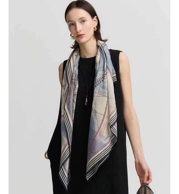 23区「コットンシルク マップ柄 ストール」|ストール|モノトーン