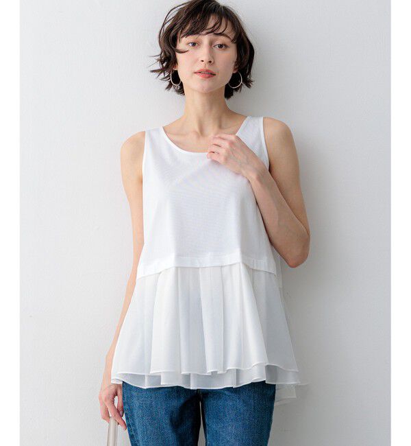 23区「ナチュラルコットンベア シアーペプラム タンクトップ」|タンクトップ|ホワイト系