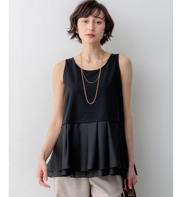23区「ナチュラルコットンベア シアーペプラム タンクトップ」|タンクトップ|ブラック系