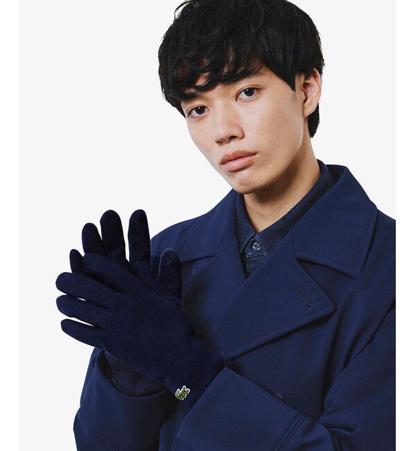 LACOSTE「サスティナブルジャージグローブ」|手袋|ネイビー