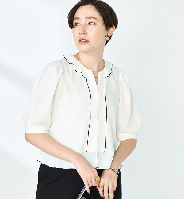 NOLLEY'S「ストレッチジョーゼット配色フリルブラウス」|シャツ・ブラウス|