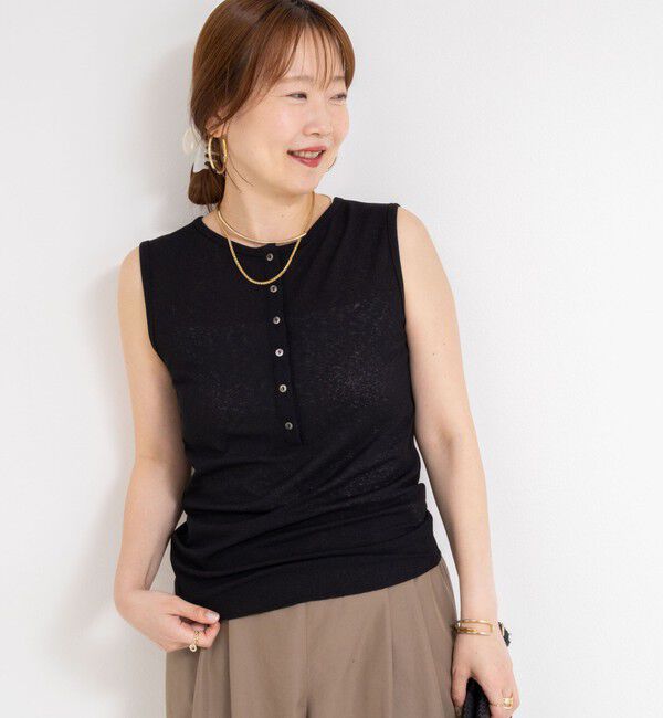 NOLLEY'S「《アンサンブル対応》シアーワッフルヘンリーノースリーブ2WAYプルオーバーカットソー」|Tシャツ・カットソー|