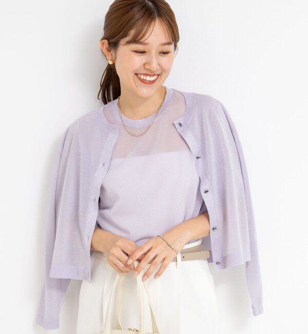 NOLLEY'S「《手洗い可能》《アンサンブル対応》シアーラメ天竺5分袖プルオーバーニット」|ニット・セーター|