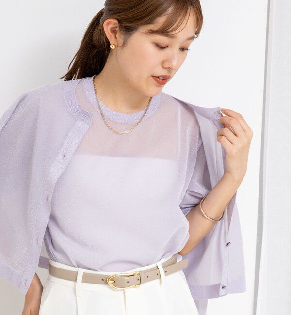 NOLLEY'S「《手洗い可能》《アンサンブル対応》シアーラメ天竺5分袖プルオーバーニット」|ニット・セーター|