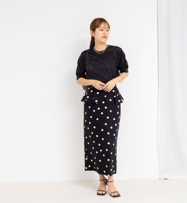 NOLLEY'S「《手洗い可能》《アンサンブル対応》シアーラメ天竺5分袖プルオーバーニット」|ニット・セーター|