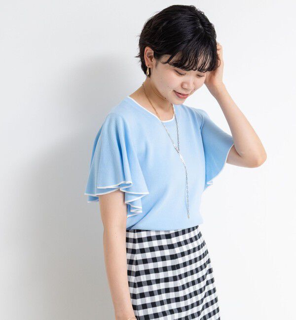 NOLLEY'S sophi「《手洗い可能》袖フリル配色プルオーバーニット」|ニット・セーター|