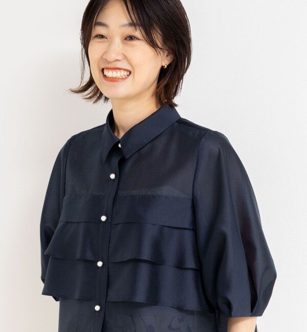 NOLLEY'S「シアーシルキーパール釦フリルブラウス」|シャツ・ブラウス|