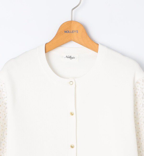 NOLLEY'S「《手洗い可能》フラワー刺繍生地袖クルーネックカーディガン」|カーディガン|
