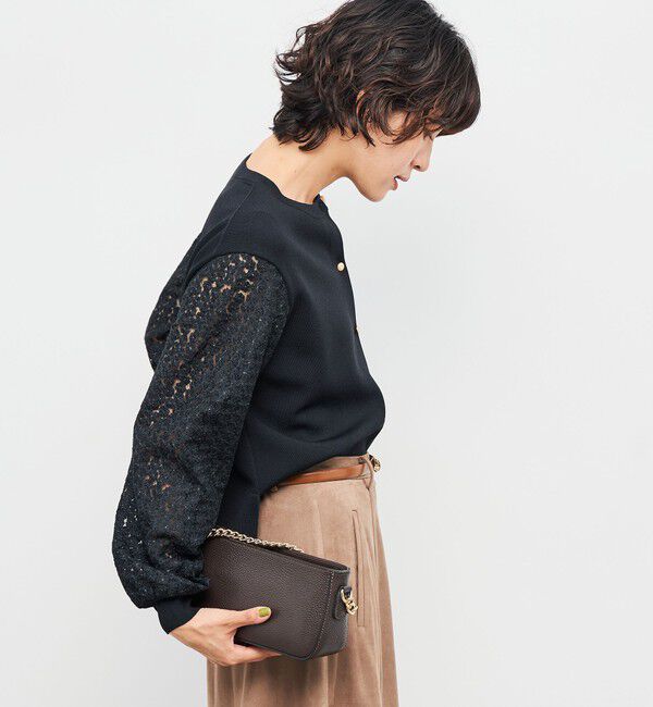 NOLLEY'S「《手洗い可能》フラワー刺繍生地袖クルーネックカーディガン」|カーディガン|