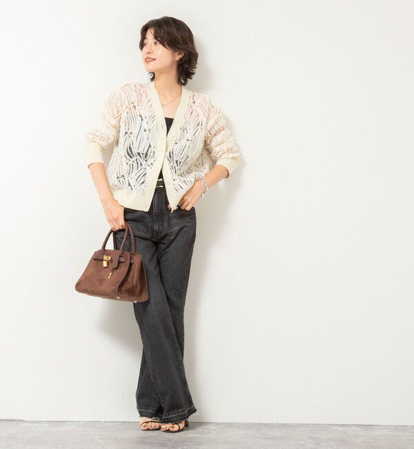 Rie Miller「【追加】《セットアップ対応》チュール刺繍Vネックカーディガン」|カーディガン|