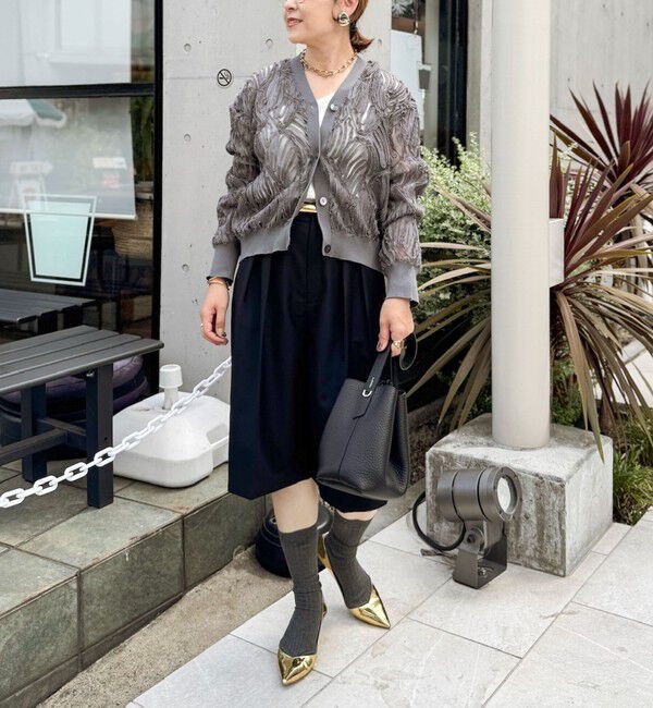 Rie Miller「【追加】《セットアップ対応》チュール刺繍Vネックカーディガン」|カーディガン|