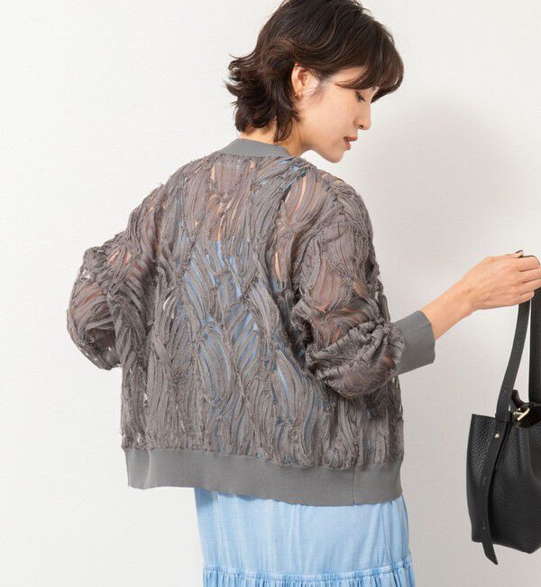 Rie Miller「【追加】《セットアップ対応》チュール刺繍Vネックカーディガン」|カーディガン|