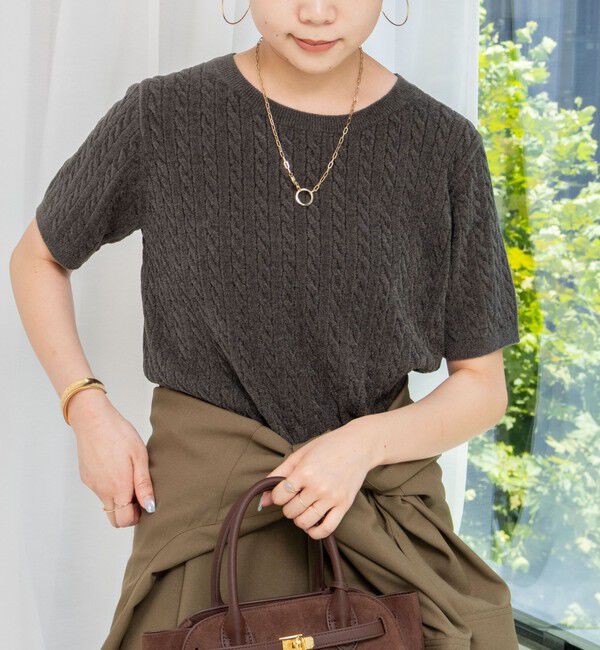 Rie Miller「《手洗い可能》《アンサンブル対応》モールヤーンミニケーブルプルオーバーニット」|ニット・セーター|ミディアムグレー