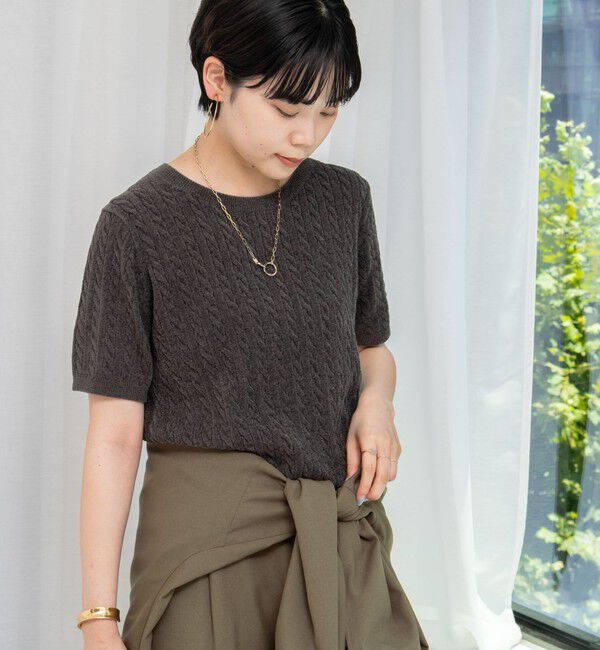 Rie Miller「《手洗い可能》《アンサンブル対応》モールヤーンミニケーブルプルオーバーニット」|ニット・セーター|