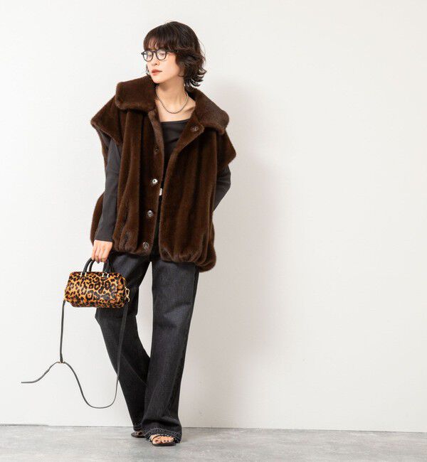 Rie Miller「エコファー衿付ベスト」|ブルゾン・スタジャン|