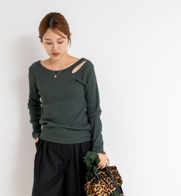 Rie Miller「ウォッシャブルリブカットアウト2WAYロンT」|Tシャツ・カットソー|