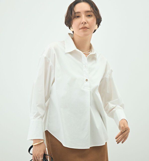 NOLLEY'S sophi「ウォッシャブルブロードメタル釦スキッパーシャツ」|シャツ・ブラウス|ホワイト