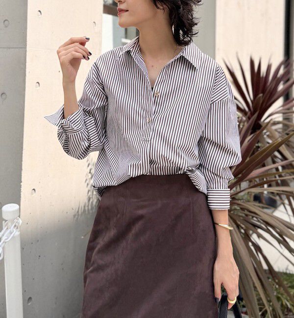 NOLLEY'S sophi「ウォッシャブルブロードメタル釦スキッパーシャツ」|シャツ・ブラウス|ブラウン系その他