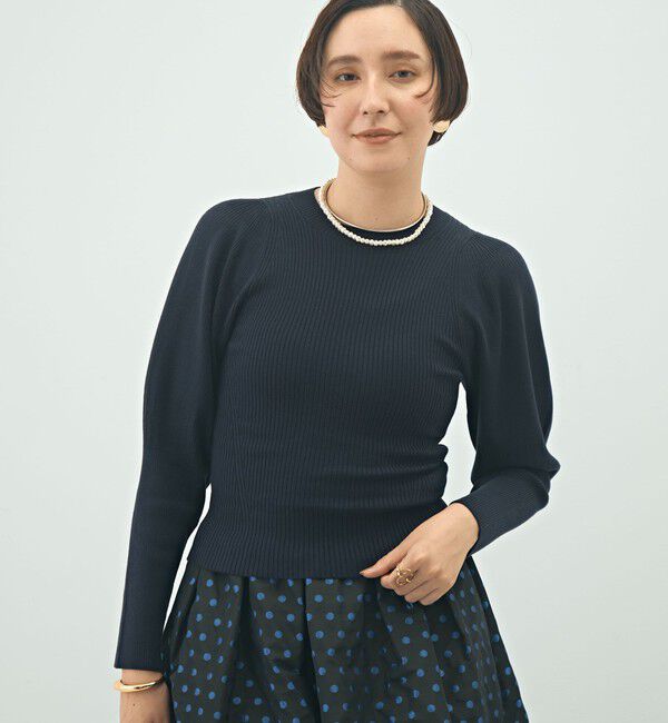 NOLLEY'S「《手洗い可能》リブパフスリーブプルオーバーニット」|ニット・セーター|ネイビー