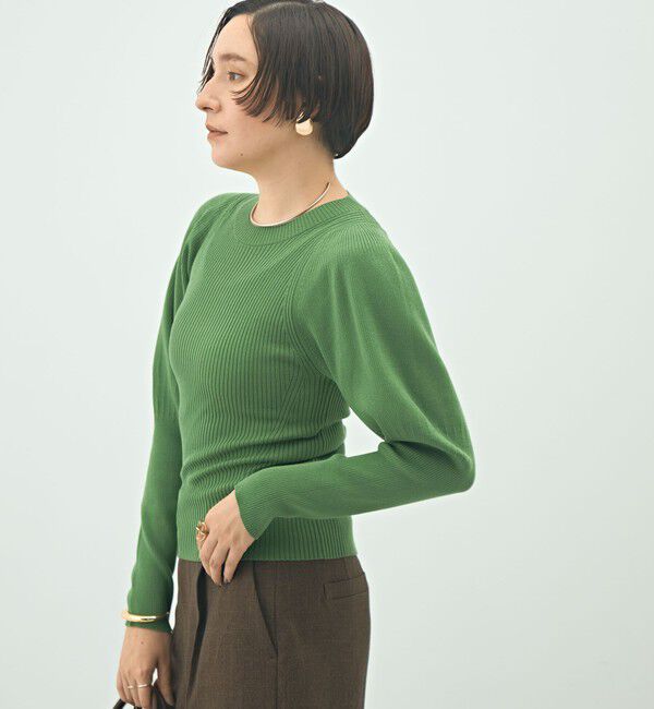 NOLLEY'S「《手洗い可能》リブパフスリーブプルオーバーニット」|ニット・セーター|グリーン