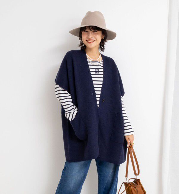 Rie Miller「バイカラー強縮ニットショール」|ニット・セーター|