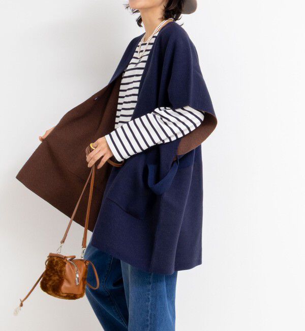 Rie Miller「バイカラー強縮ニットショール」|ニット・セーター|