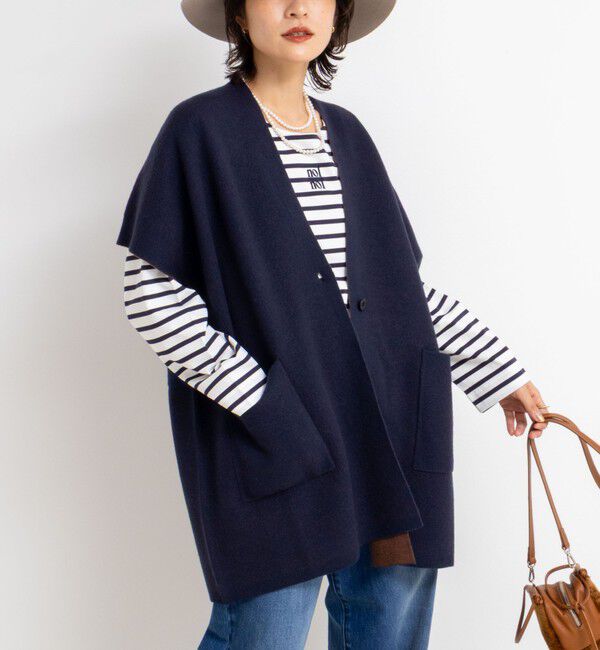 Rie Miller「バイカラー強縮ニットショール」|ニット・セーター|