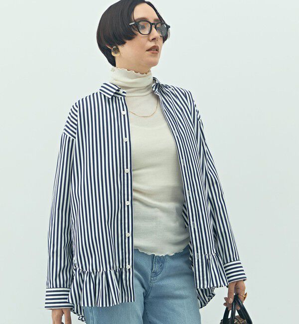 Rie Miller「ウォッシャブル裾フリルレギュラーカラーシャツ」|シャツ・ブラウス|