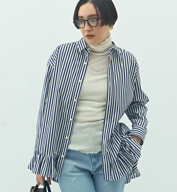 Rie Miller「ウォッシャブル裾フリルレギュラーカラーシャツ」|シャツ・ブラウス|