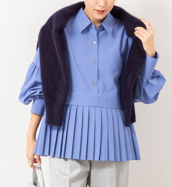 NOLLEY'S「ウォッシャブル切替プリーツブラウス」|シャツ・ブラウス|ブルー