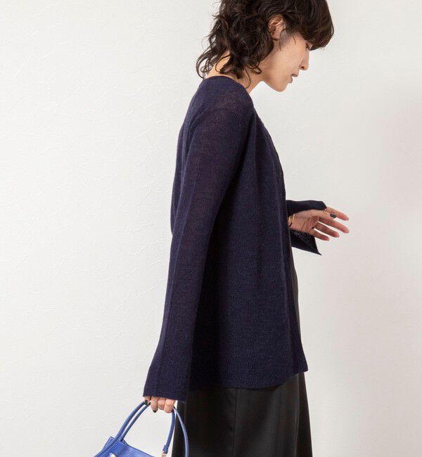 NOLLEY'S sophi「《手洗い可能》モヘヤ混片畦ミディ丈Cネックカーディガン」|カーディガン|