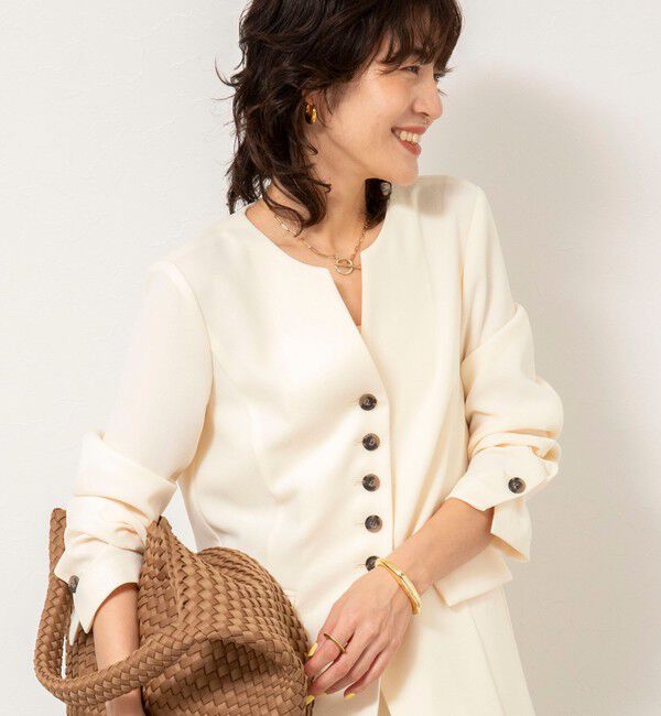 NOLLEY'S sophi「《セットアップ対応》ウォッシャブルバックサテンノーカラージャケット」|ノーカラージャケット|