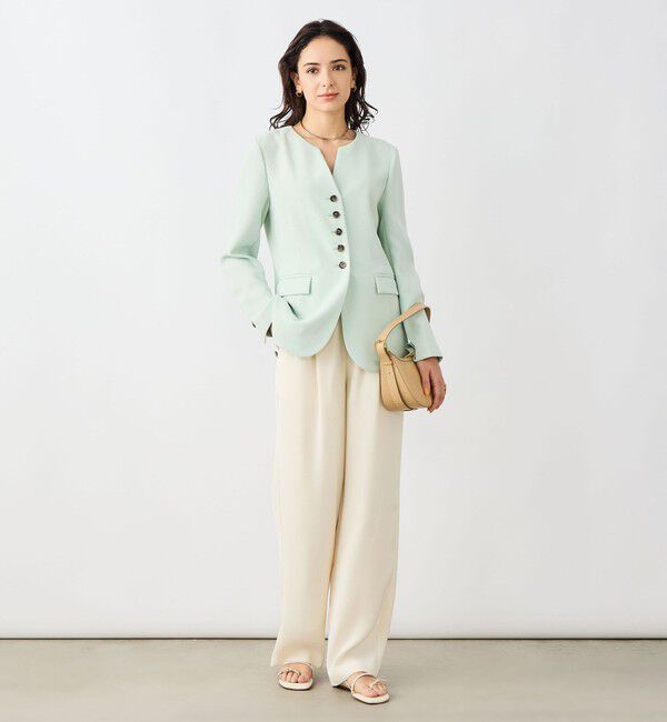 NOLLEY'S sophi「《セットアップ対応》ウォッシャブルバックサテンノーカラージャケット」|ノーカラージャケット|