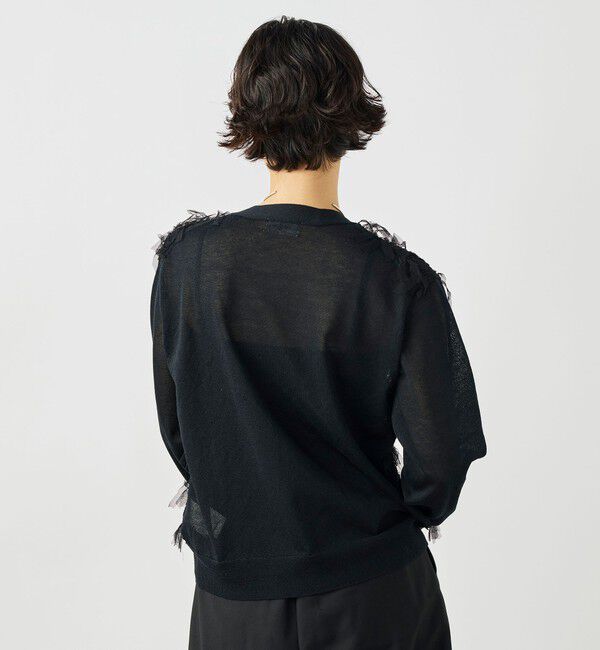 NOLLEY'S「《手洗い可能》チュールフリンジVネックカーディガン」|カーディガン|ブラック